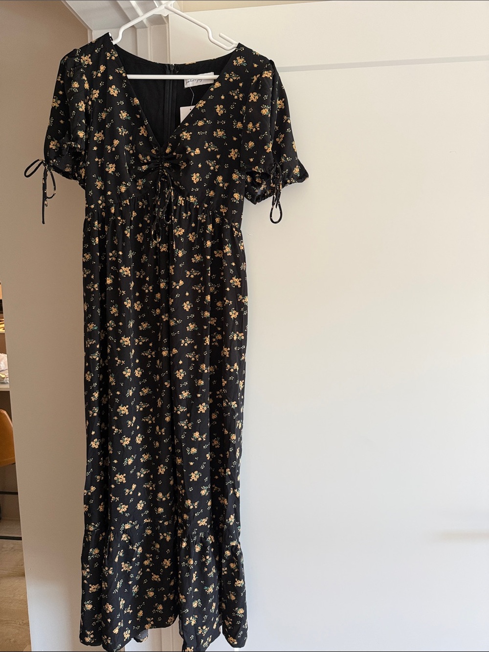 Petal + Pup Black Floral Maxi Dress with Tie-Front Detail